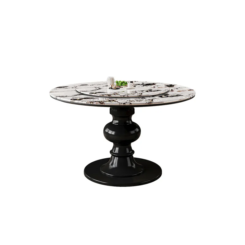 

Modern Restaurant Marble Round Dining Table Simple Round Table With Turntable And Solid Wood Pedestal Base