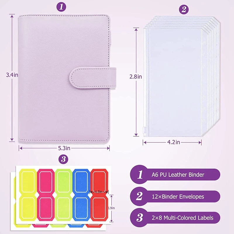 Orçamento Binder com Zipper, Envelopes em dinheiro para orçamento, sistema à prova d'água, 12PCs