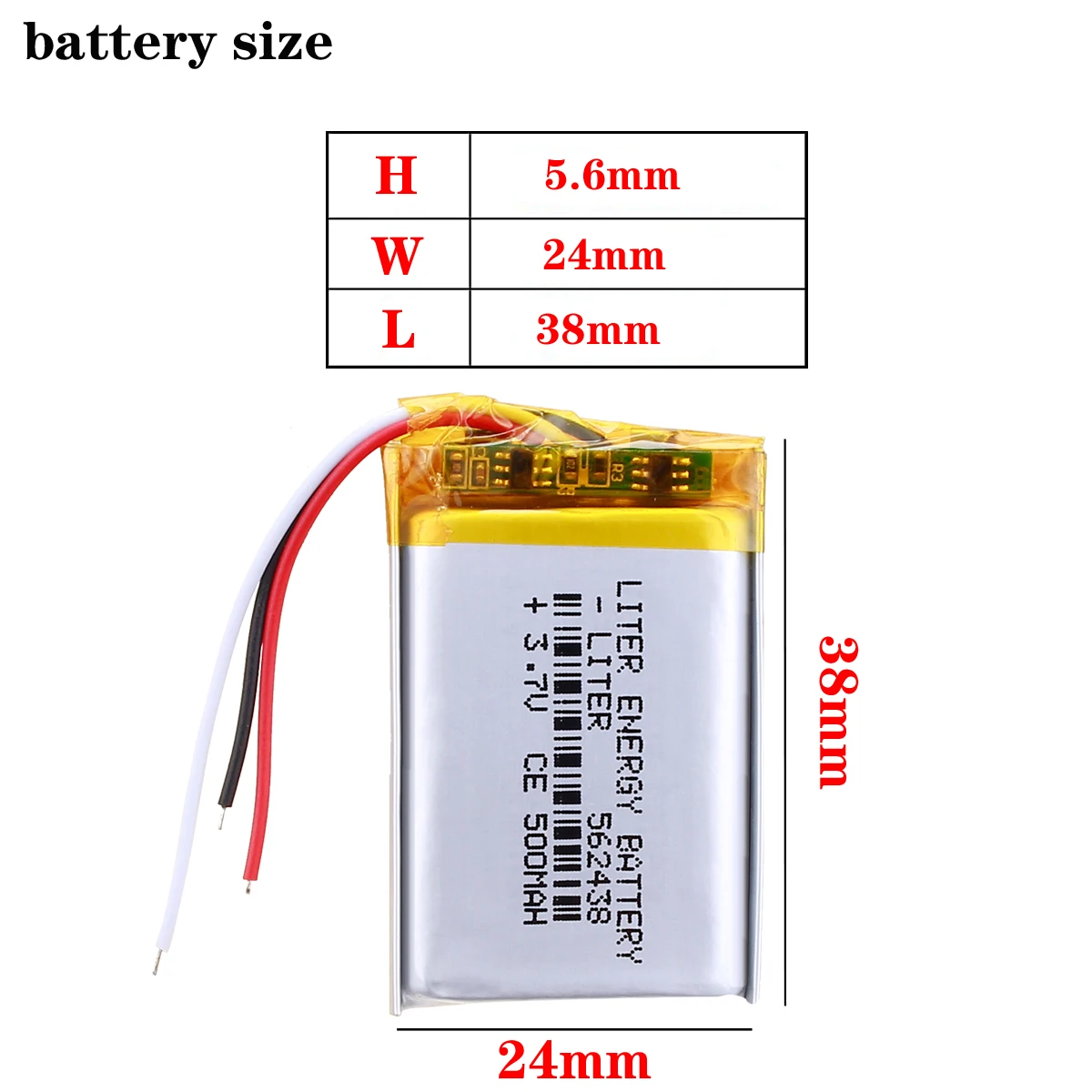 3.7V 500mAH 562438 polimerowa bateria litowo-jonowa/litowo-jonowa do inteligentnego zegarka, GPS,mp3,mp4, telefonu komórkowego, głośnika