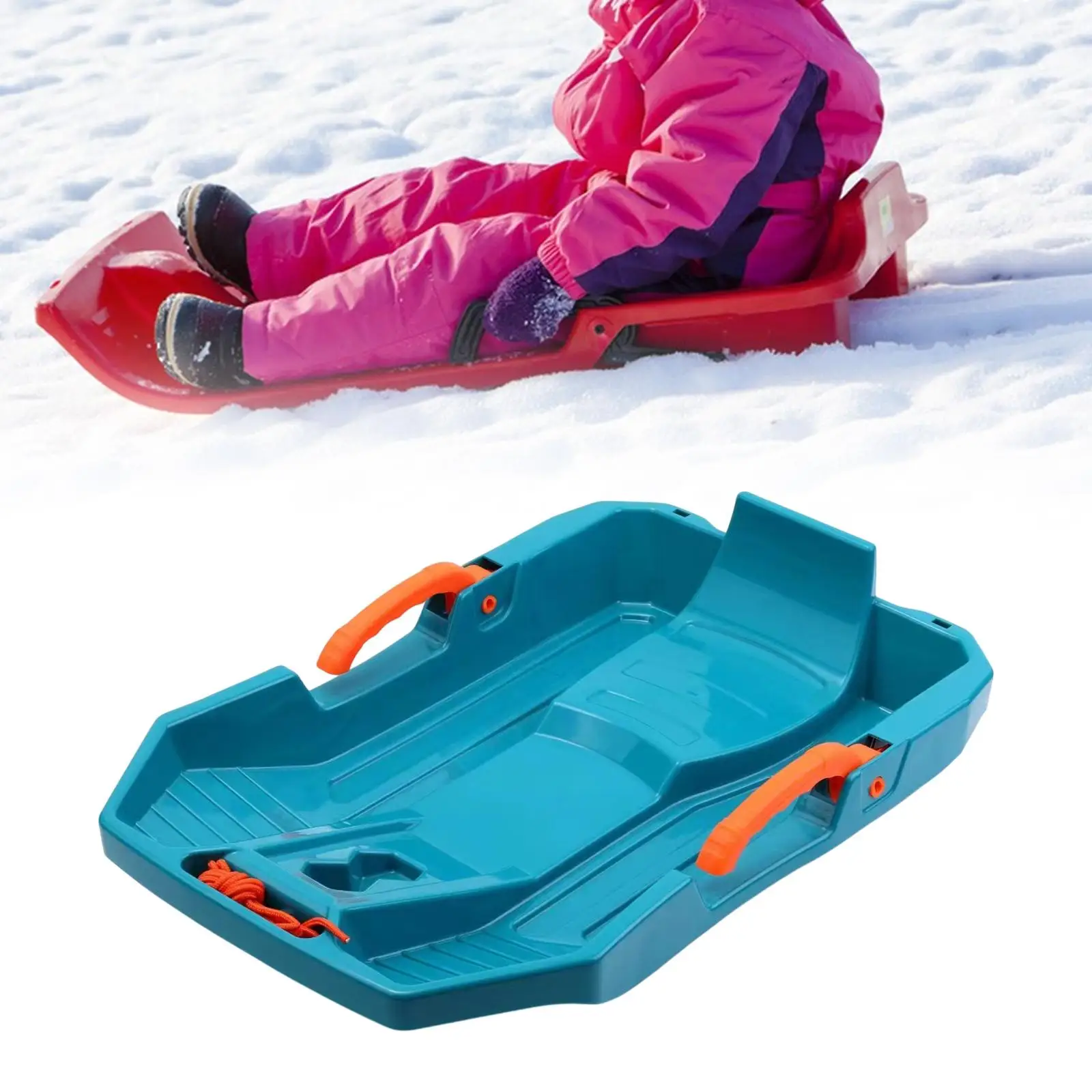 Children's Snow Sled for Winter with Brake Handles and Pull Rope Portable Multipurpose Downhill Snow Sled with hand grip