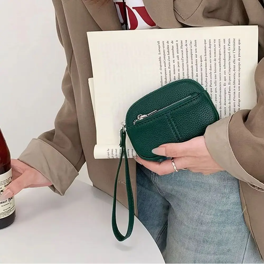 Mini Cash Bag Card Holder PU Leather Mini Wallet Key Case Lightweight Zipper Coin Purse Portable Organizer Wrist Key Bag Gift