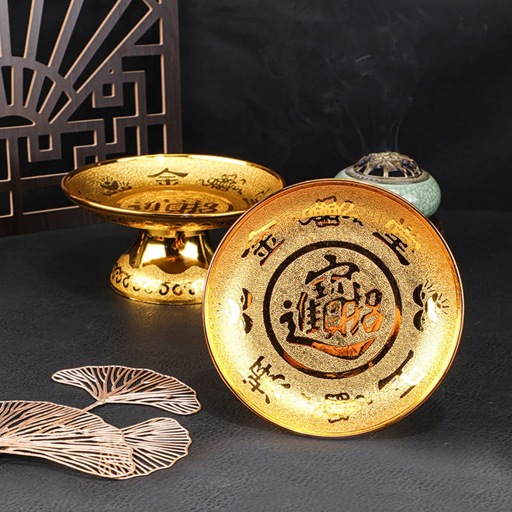 

2Pcs Golden Offering Tray Temple Fruit Dessert Plate PP Material Snack Bowl Sacred Design Bright Color Aging Resistance