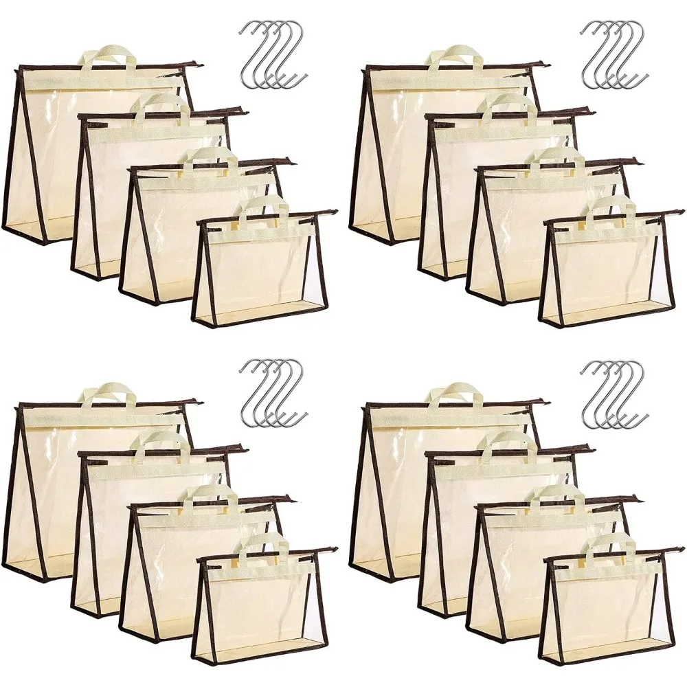 

Clear Hanging Purse Storage Set with Zipper Handle Anti Dust Cover 4 Sizes Includes S Hooks