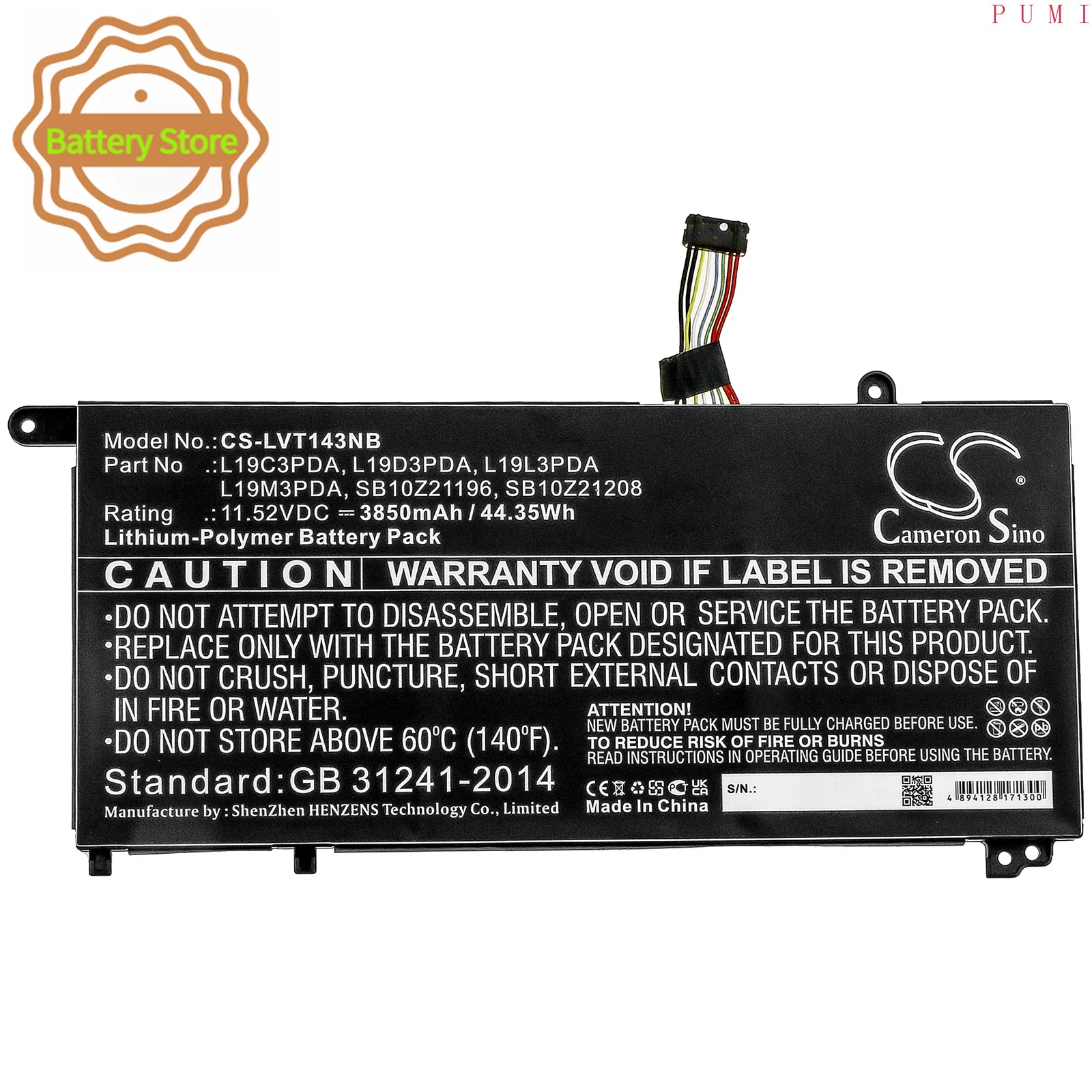 CS Replacement Battery for Lenovo ThinkBook 14 G2 ITL,ThinkBook 14 G2 ITL(20VD),ThinkBook 14 G2 PN:L19C3PDA 3850mAh / 44.35Wh