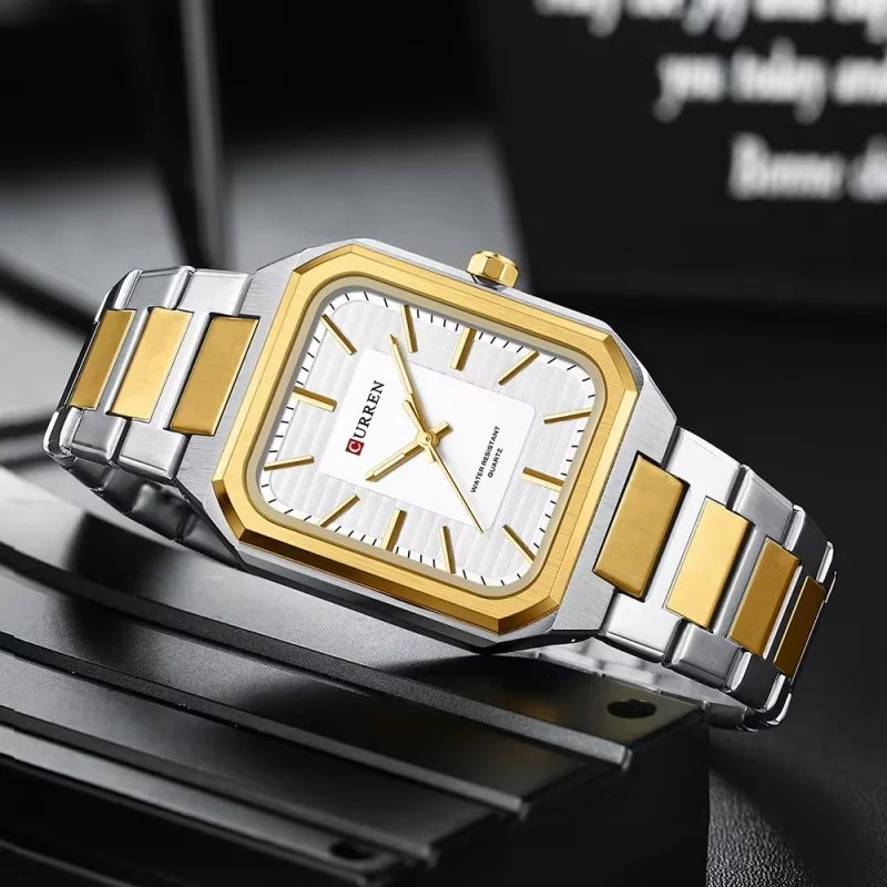 CURREN 8457 Business Minimalist Quartz Watch Waterproof Square Stainless Steel Strap Wristwatch with Luminous Function