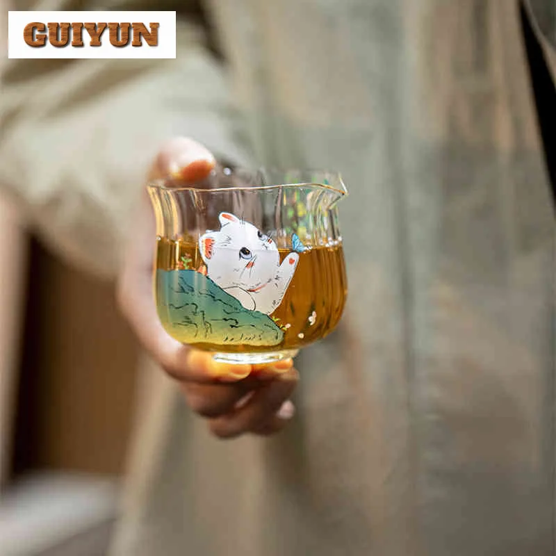 

150ml Cute Cat Glass Tea Pitcher Tea Divider Cha Hai Dispenser Household Justice Cup Oolong Tea Fair Mug Tea Items Accessories