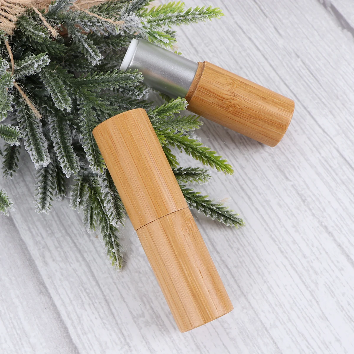 

2pcs Bamboo Lipstick Tubes 3. Empty Lip Balm Containers Silver 12.1Mm Diameter For Diy Lip Balms Crayon Makeup Travel
