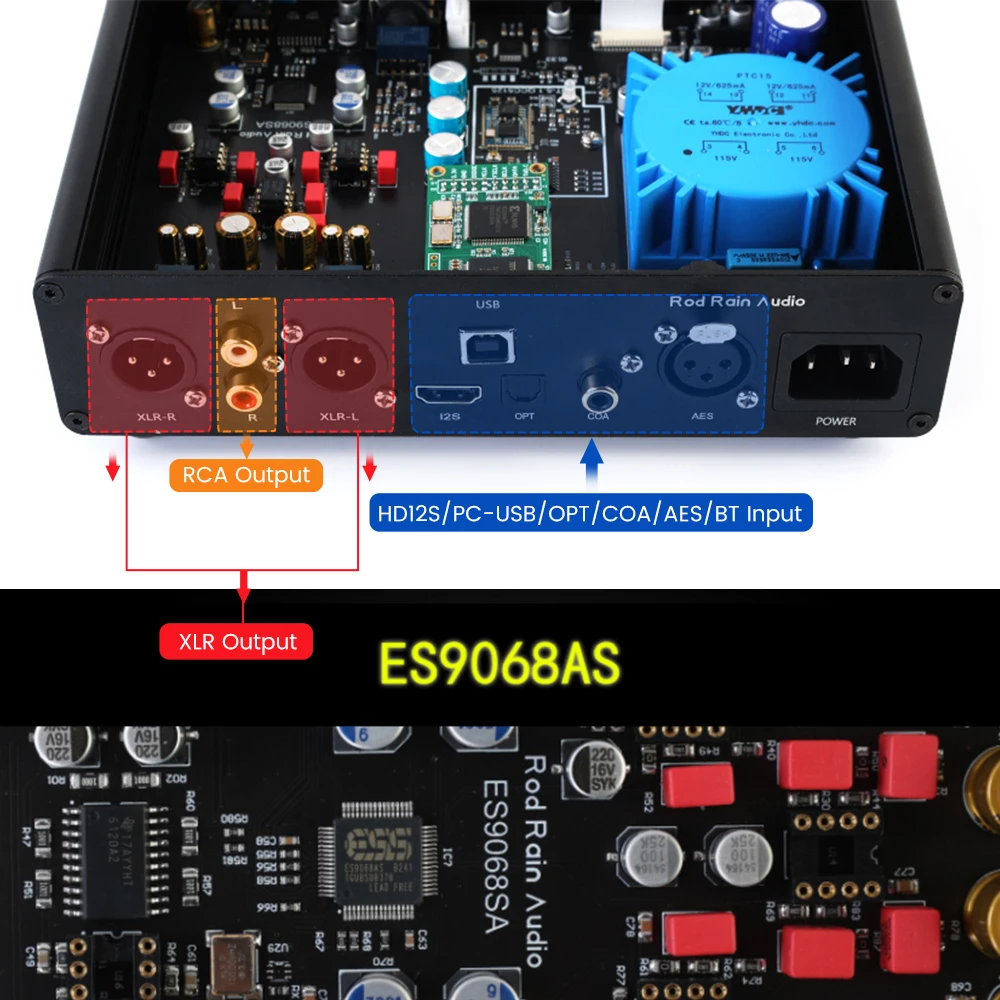 Rod Rain Audio-decodificador Bluetooth DA68 DSD512 ESS9068 QCC5125 APT-X LCAD USB óptico Coaxial TPA612A2, amplificador de auriculares