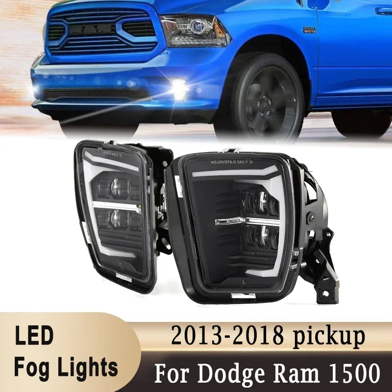 LED Fog Lights with White DRL for Dodge Ram 1500 Pickup 2013-2018 68104821AC 68104820AC Front Bumper Driving Lamps Replacement