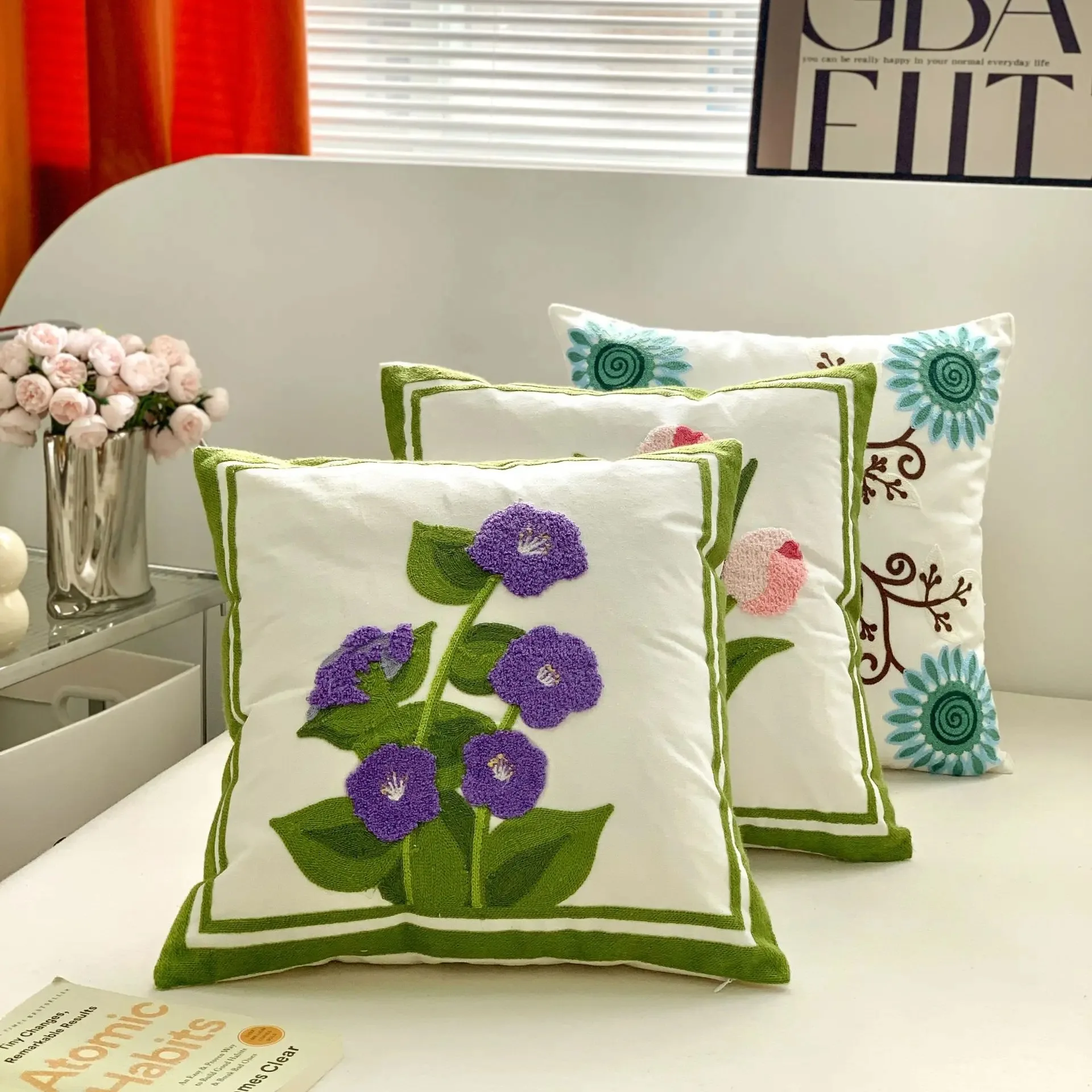 Tulpe Plüsch Kissen bezug minimalist ische einfache Sofa Stempel Taille Kissen bezug Wohnkultur bestickte Kissen bezug 45x45cm – Detail 2