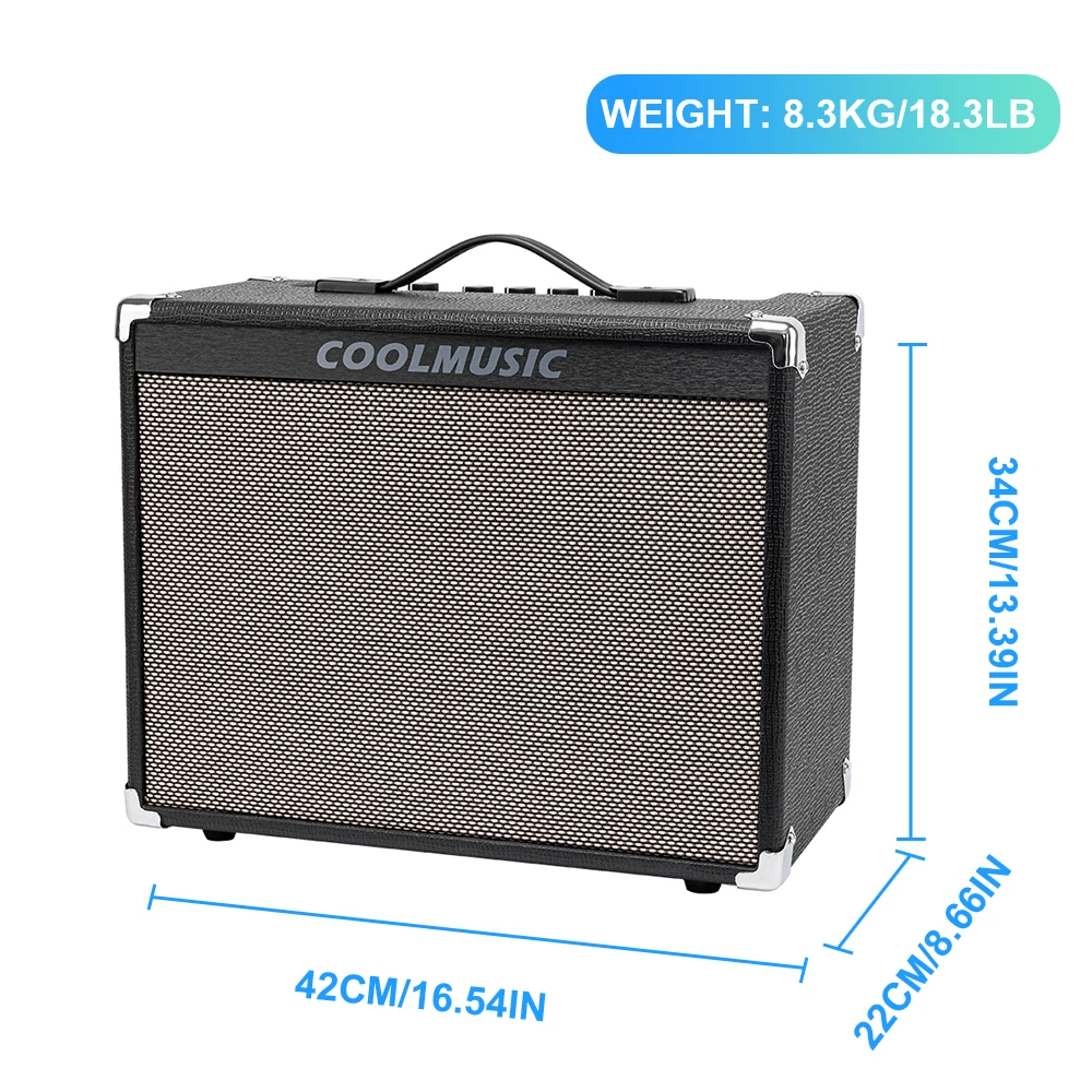 COOLMUSIC-Electronic Guitar Amplifier Amp, Reverb Effect, Built-in Speaker, Headphone Jack, Reverb Effect, 50W, Practice Home