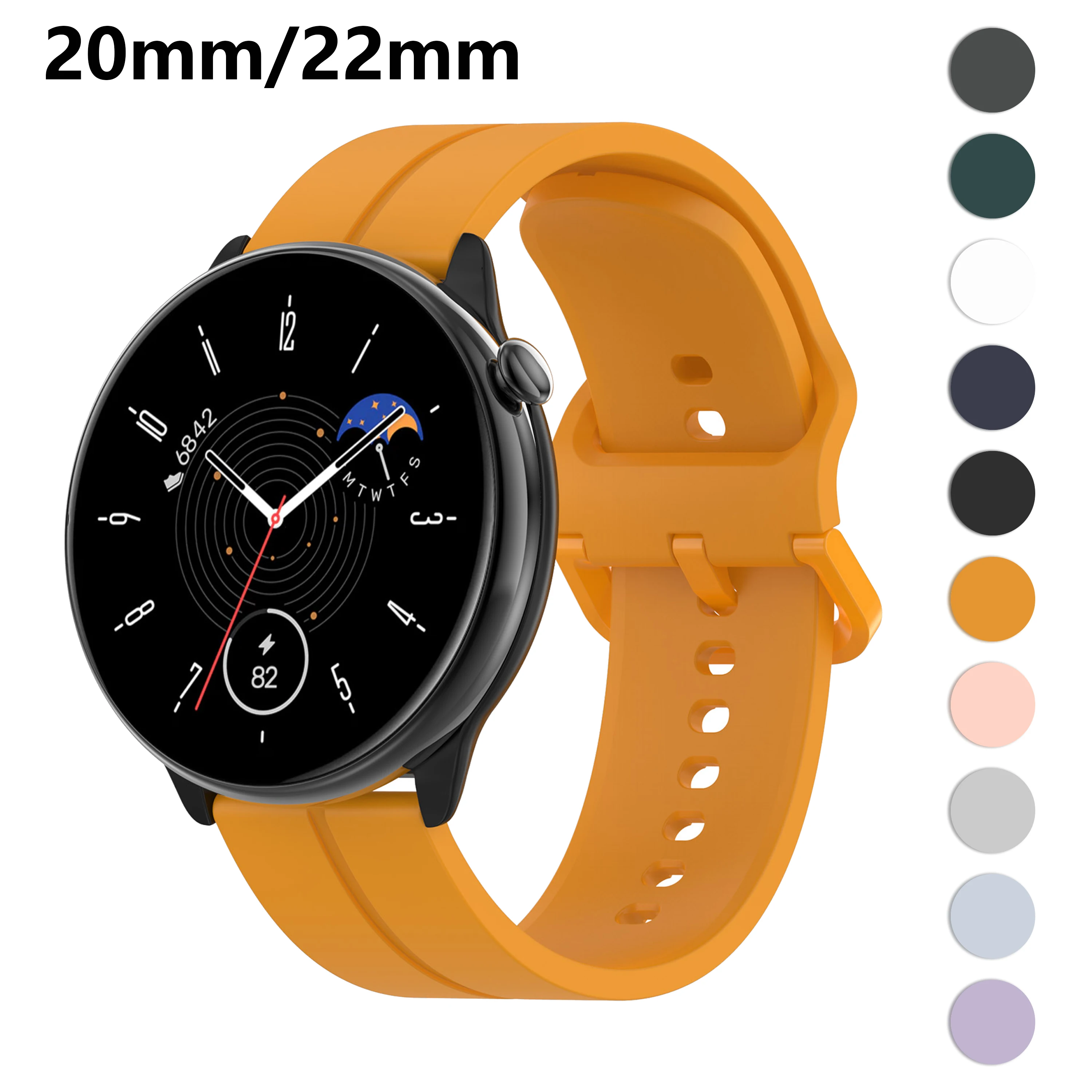 

20mm 22mm Silicone Watch Band for Amazfit GTR 2/2e/3 Pro/4 Mini/42mm/47mm/GTS 4 Mini/3/2/2e/2mini/Bip U Pro/3/1S/lite bracelet