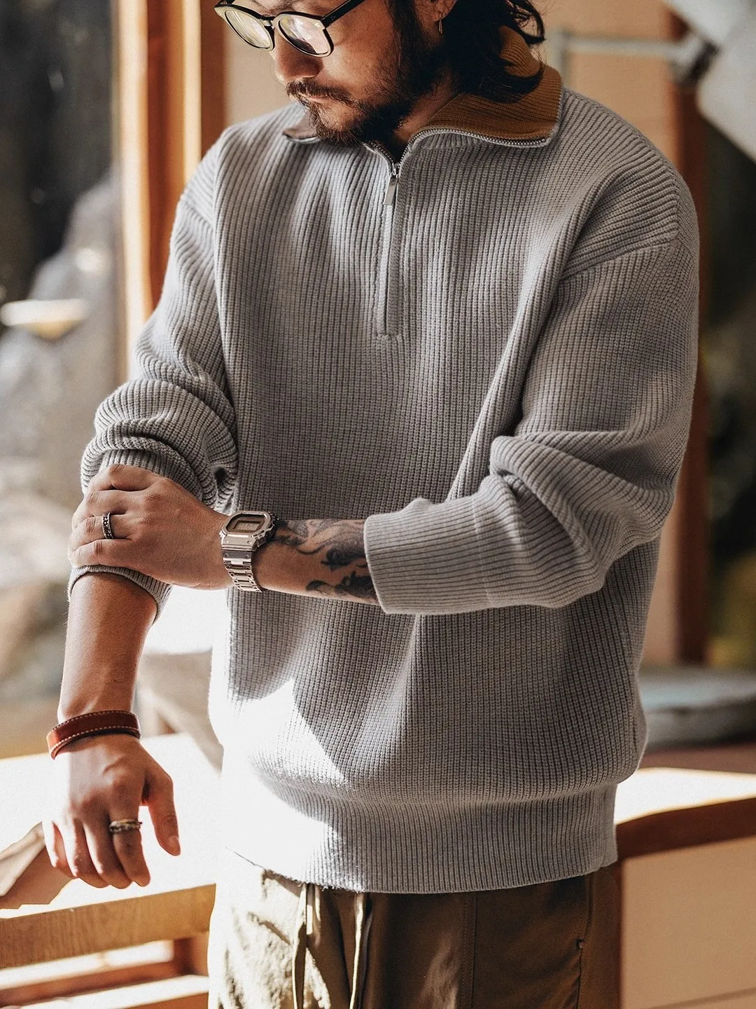 

Мужской утепленный вязаный свитер на молнии с воротником в стиле ретро, повседневная модная верхняя одежда для осени и зимы, с длинными рукавами