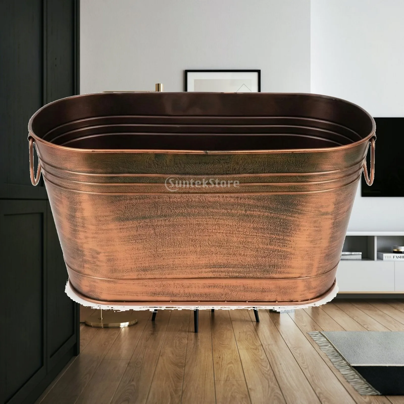 Bronze Finish Folding Handle Bucket for Firewood Garden Supplies Rustic Metal Storage Bin
