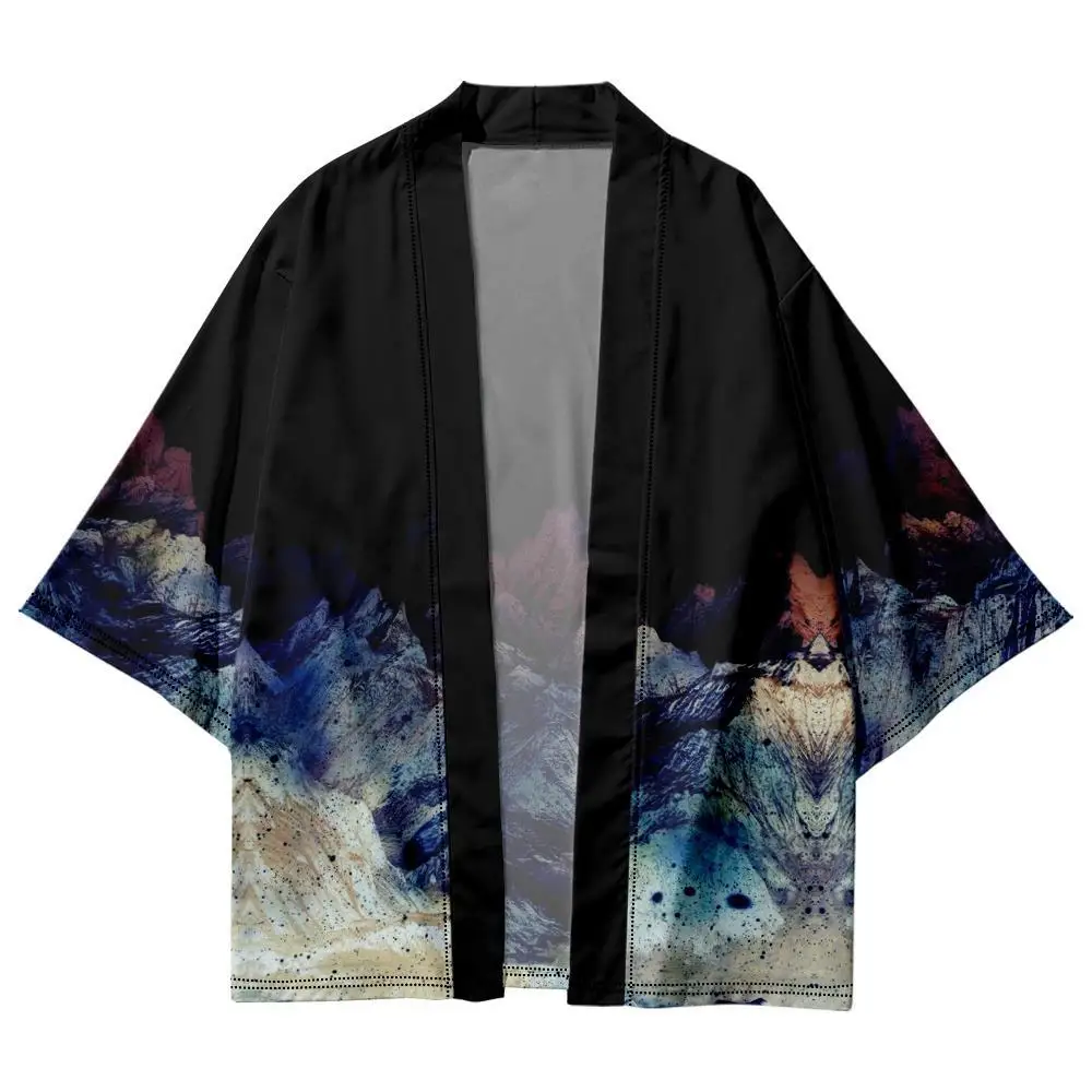 Cardigan Haori japonais imprimé montagne pour hommes et femmes, vêtements asiatiques traditionnels, chemises à la mode, kimono décontracté