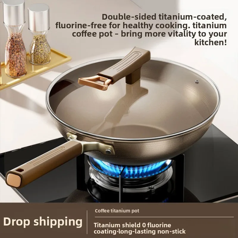 

Titanium containing stir fry pan, popular non stick pan, household flat bottomed stir fry pan, universal for all stoves