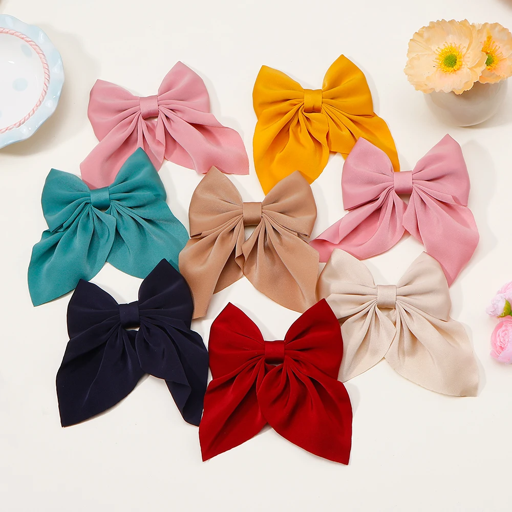 2024 New Elegant Bow Ribbon Hair Clip Fashion Simple Solid Satin Spring Clip Hair Pin Headband with Clips Girls Hair Accessories