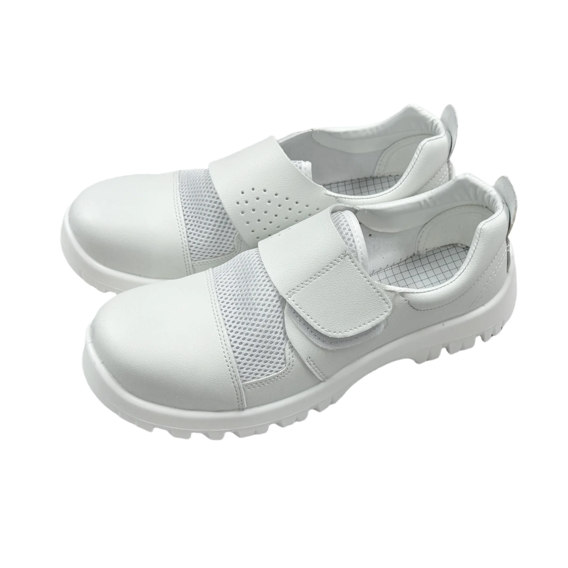 

Белая натуральная искусственная кожа, новая модная дышащая сетчатая рабочая обувь со стальным носком, промышленная чистая комната, белая защитная обувь Esd