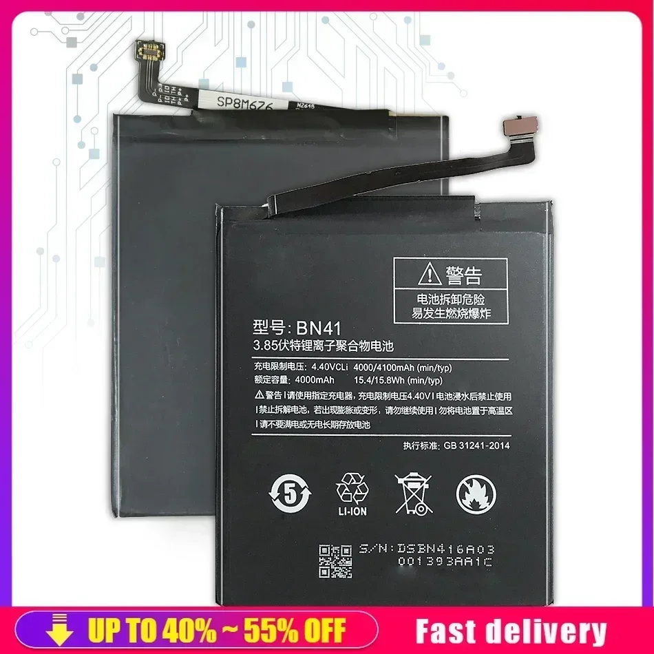 BN41 4000mAh Rechargeable Mobile Phone Batteries For Xiaomi Redmi Note 4/ For Hongmi Note 4X MTK Helio X20 Smartphone Battery