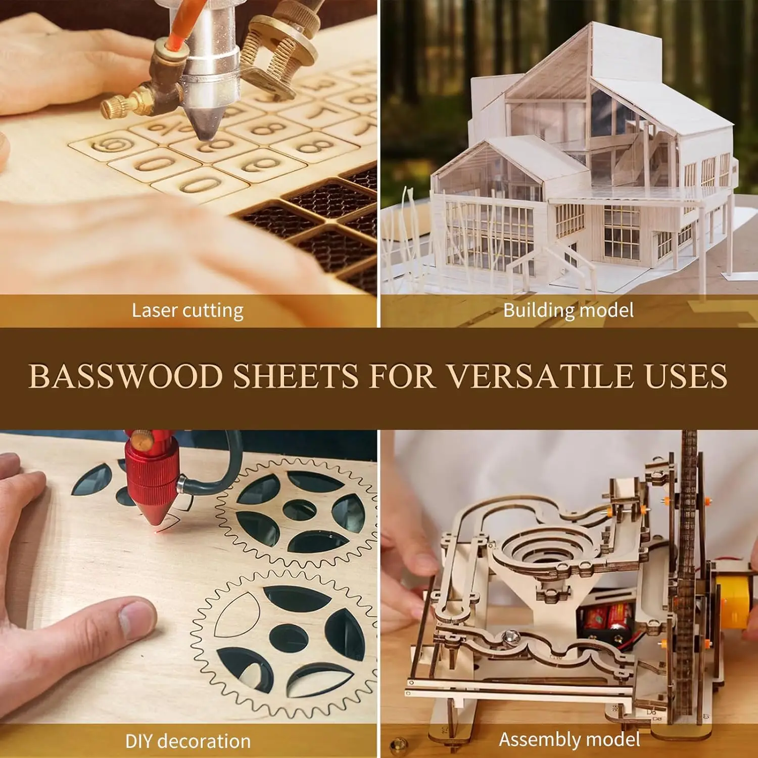 10Pcs A3 A4 K4 Basswood Board Thickness 1.5/2/3/4/5/6/8/10mm Board for Crafts DIY Thin Woodsheet for Wooden DIY Ornaments