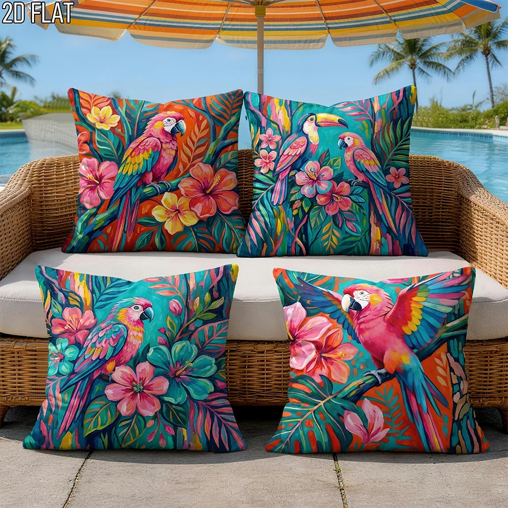 1/4pcs Tropical Vibrant Parrot & Toucan Throw Pillow Covers Set of 4 Home farmhouse outdoor decoration cushion cover