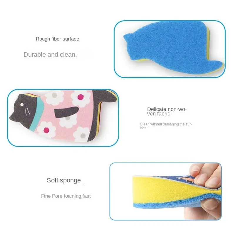 Kitchen Dishwashing Sponge Cat Cute Cartoon Dishwashing Cloth Cleaning Products Kitchen Supplies Japanese  Cleaning Supplies