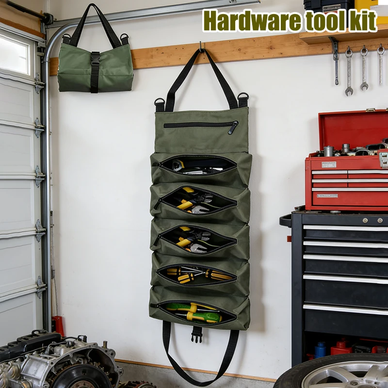 Portable Tool Roll Bag Heavt Duty Tool Organizer Bag All-in-One Garage Storage Waterproof Oxford Cloth-Zipper Pouch for Workers