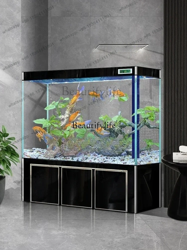 45New fish tank living room ultra-white glass floor ecological water-free arowana tank aquarium bottom filter