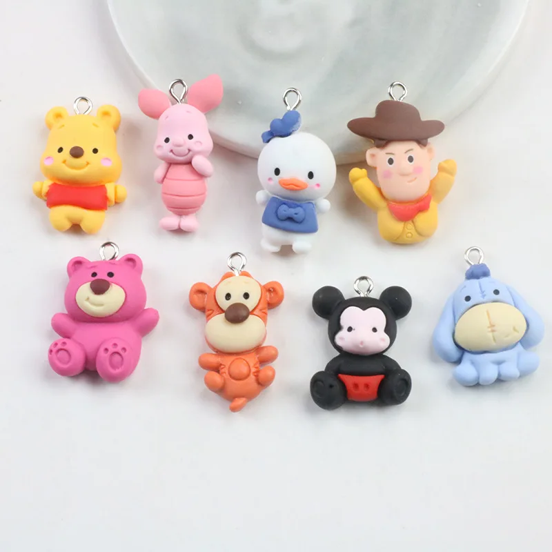 Hot Selling Disney Resin Creative Pendant Cartoon Image Winnie Pig Donkey DIY Jewelry Accessories Handmade Materials Wholesale