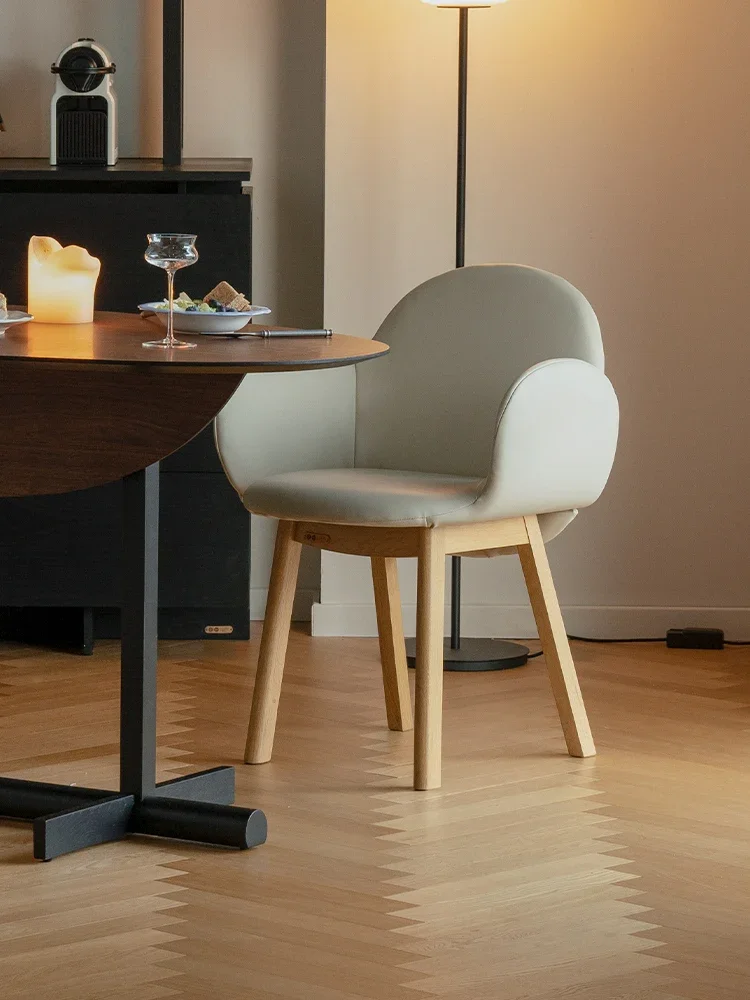 Dining chair household modern minimalist negotiation makeup chair small apartment microfiber leather backrest 4