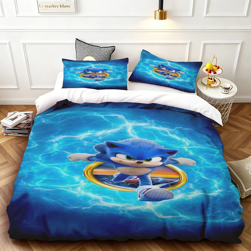 

3-Piece Duvet Cover Set – Sonic Cartoon Bedding Set – Duvet Cover for Kids and Teens –Gifts & Bedroom Decor King Queen beautiful