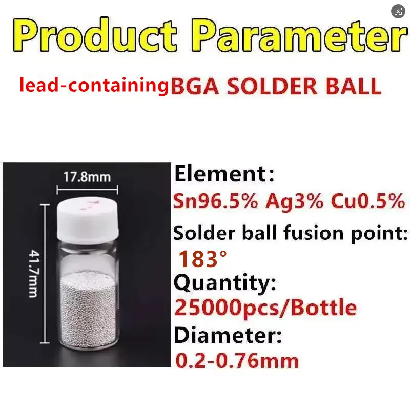 25000pcs/bottle 0.2-0.76mm BGA Balls per Bottle Soldering IC Chip Solder Ball Soldering Rod Template