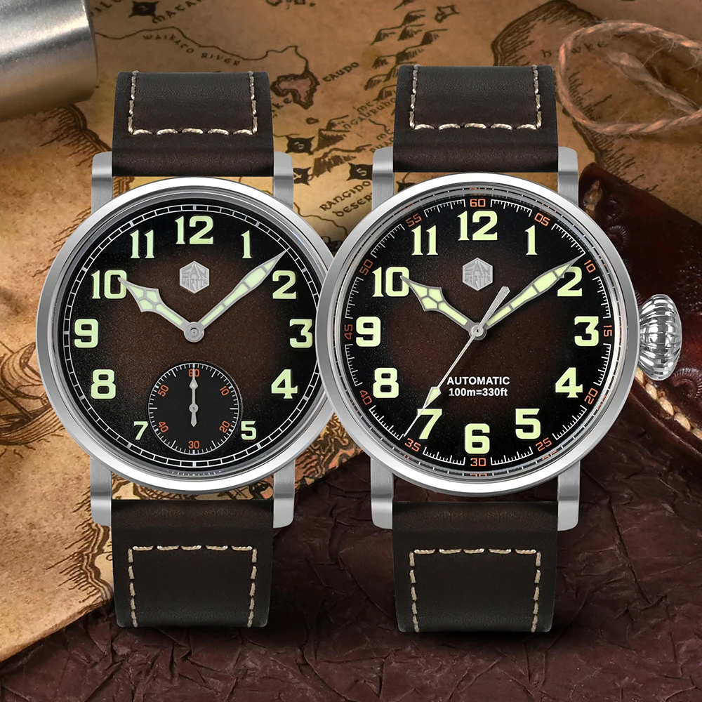 San Martin 44.5mm YN55A/ST3621 Mechanical Wristwatch Men Automatic Watch Pilot YN55A/ST3621 10Bar Luminous Sapphire Classic Luxu