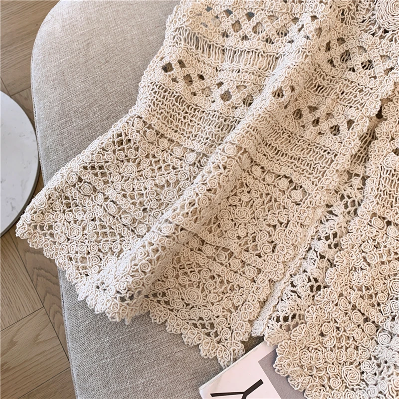 ノースリーブ女性かぎ針編みシャツ韓国ファッション女性フックフラワー中空アウトブラウス V ネックニットベストトップス