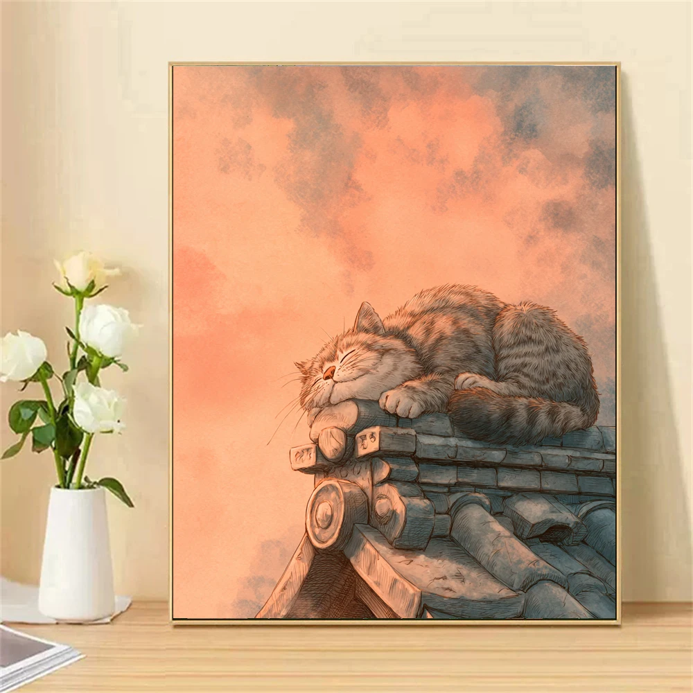 

Набор для рисования по номерам для взрослых: Кот на крыше. DIY. Акриловая/масляная живопись на холсте по номерам. Декор для дома. Дропшиппинг.