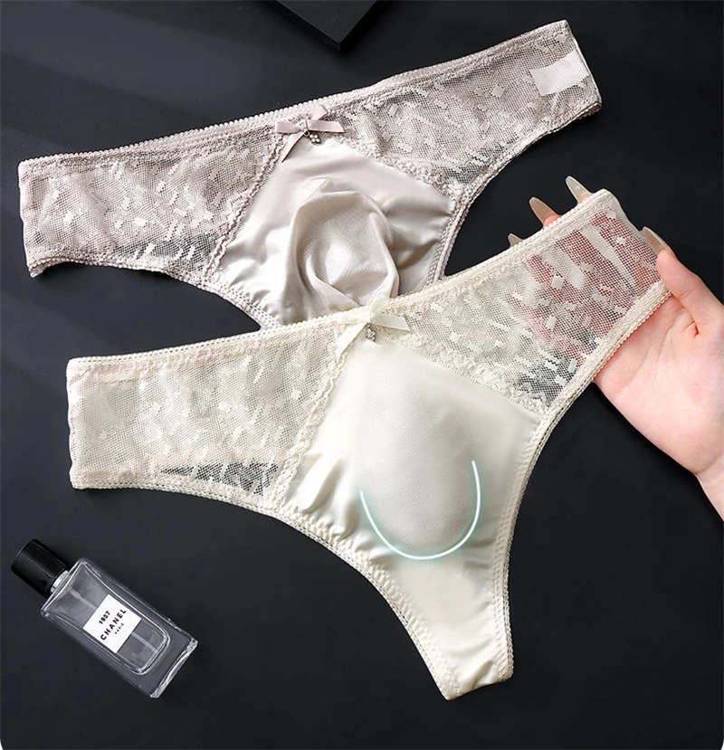 Sexys tøy men underwear Lace ice thongs silk man thong 3D spacecraft string homme thin sissy lingerie quick drying tanga hombre