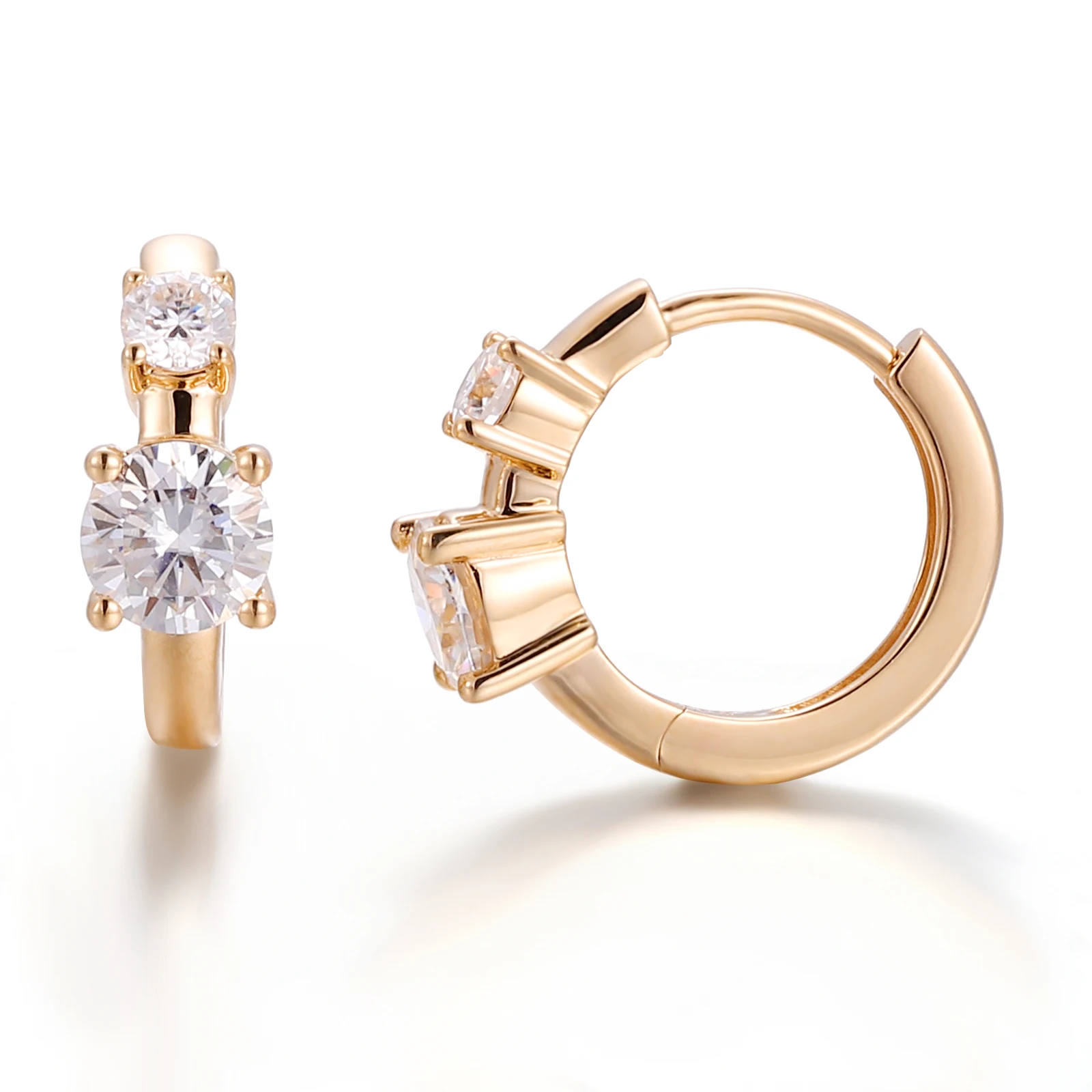 

10K Gold Huggie Hoop Earrings D VVS Round Brilliant Cut Moissanite Two Stone Design Fine Jewelry for Daily And Party Wear