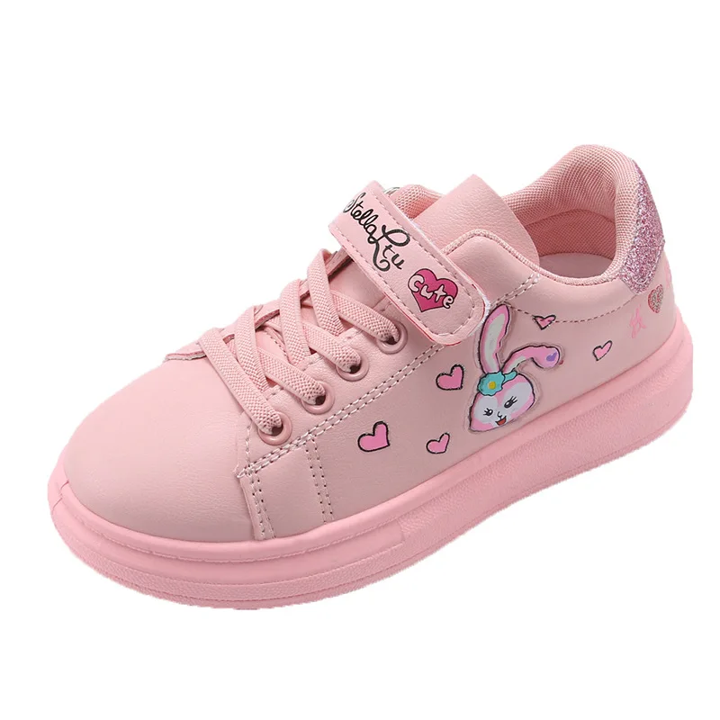 Disney Girls\' Casual Shoes White Cartoon StellaLou Fashion Shoes PU Leather Children\'s Pink Shoes Sneakers Size 25-36