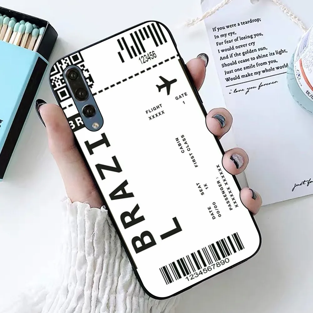 Cute FIRST CLASS PLANE TICKET Phone Case For Huawei Honor 10 lite 9 20 7A 9X 30 50 60 70 pro plus Soft Silicone Cover