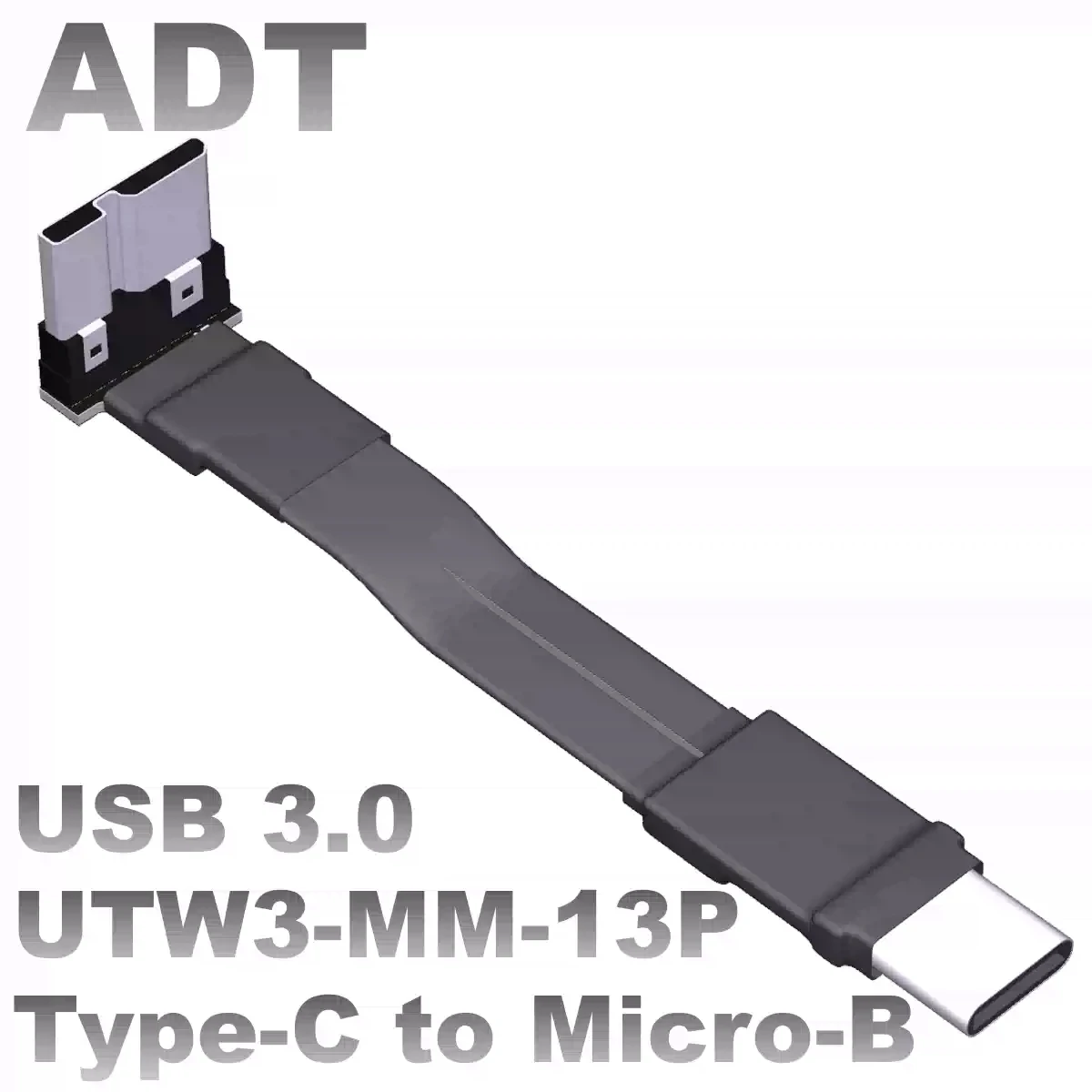 ADT-Link USB 3.0 Micro-B Male to Type-C Male Flat Flexible Up&Down&Right Angle Side Bend Data FPV FPC Hard Drive Extension Cable