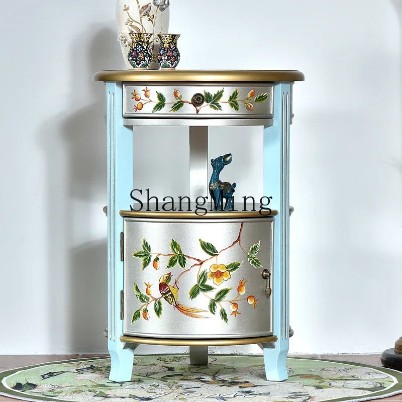 FG rural side few solid wood living room retro old small round table small coffee table sofa side cabinet corner few