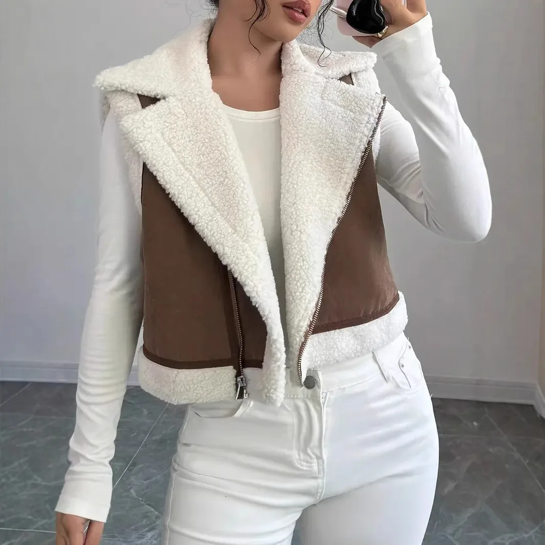 

Осенний свободный уличный жилет на молнии, парка, женский флисовый кардиган без рукавов с отложным воротником, лоскутное пальто