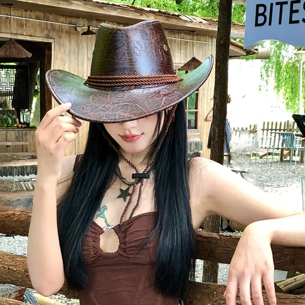 

Gentleman Ethnic Style Western Cowboy Hat Wide Brim Polyester Cowgirl Jazz Hat Black/brown Solid Color Knight Hat Outdoor