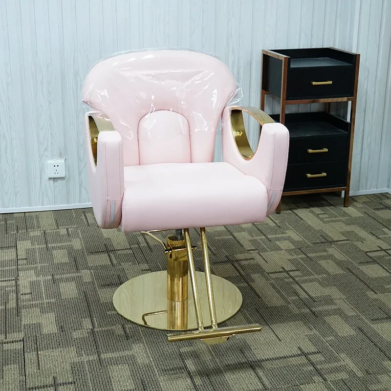 

Розовый цвет, современное парикмахерское кресло для укладки волос, парикмахерское кресло с золотой основой, стулья для салона красоты