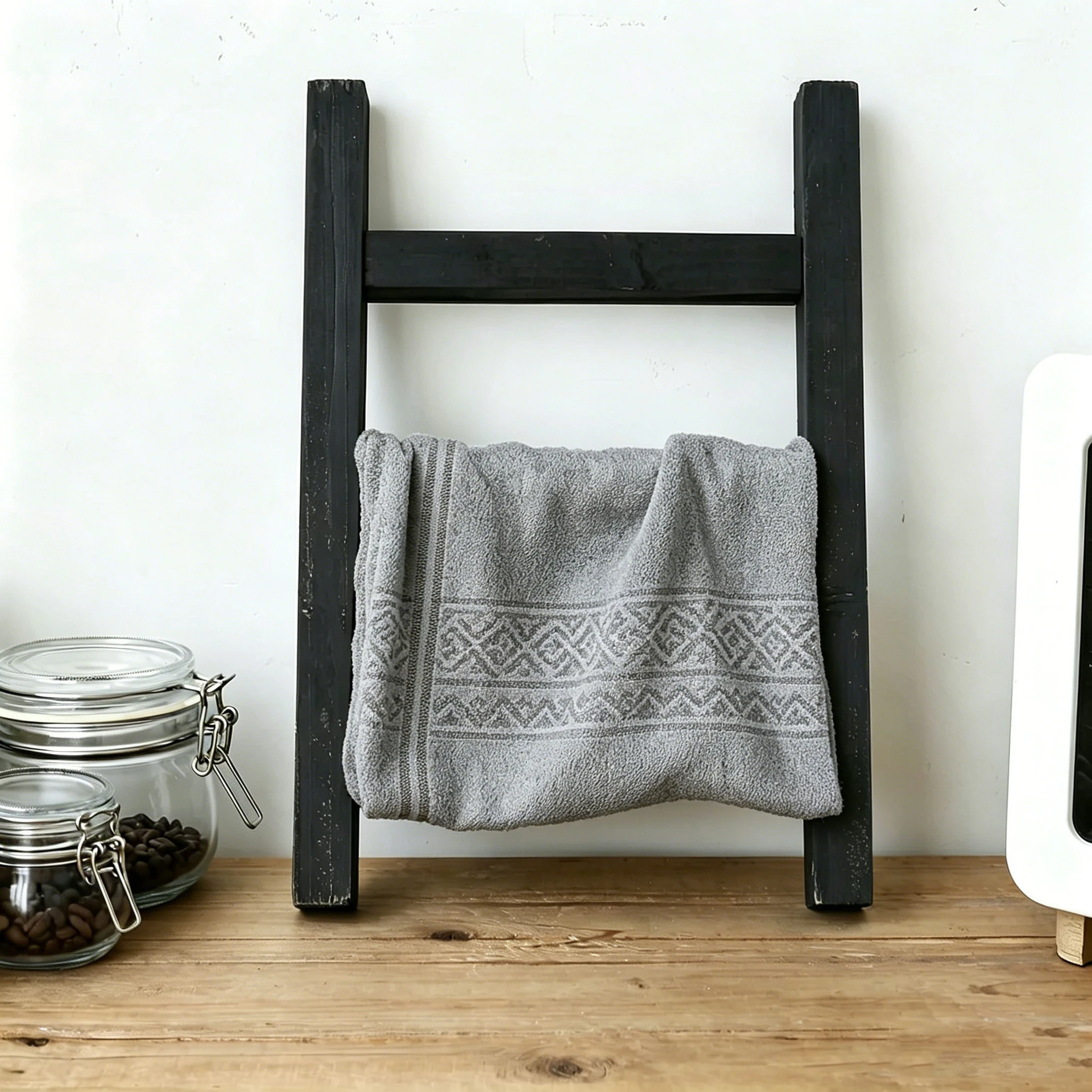 Ladder Towel Rack 3 Tier Vintage Solid Wood Farmhouse Desk Multifunctional Storage Stand Home Decorative Interior Accessories