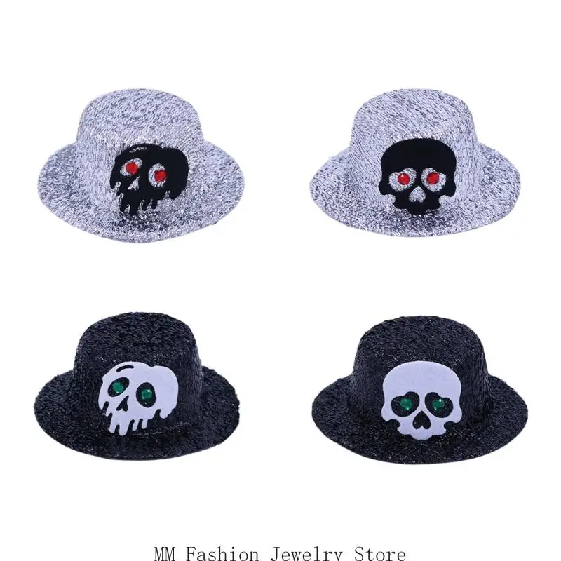 

D0UB Skeleton Hat Hair Clips Decorative Hair Accessories Halloween Mini Hat Hair Clip