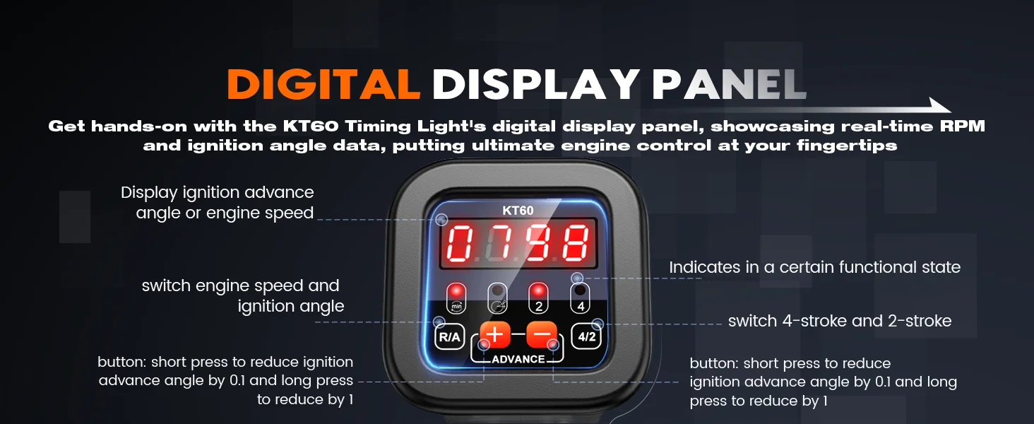 KZYEE KT60 Auto Digital 2 & 4 Takt Benzin Motor Timing Licht 12V Auto Zündung Timing Licht Induktive Strobe lampe Detektor – Detail 4