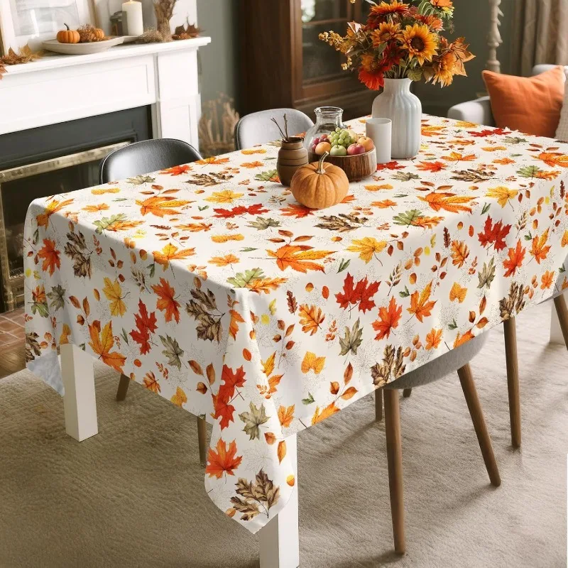 Fall Thanksgiving Maple Leaf Rectangle Tablecloth for Table Decor Washable Autumn Harvest Kitchen Dining Table Cloth Home Decor