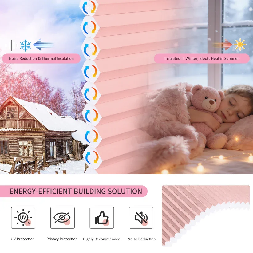 Custom Honeycomb Blinds Cordless No Drill Light Filtering Window Shades Child Safe Easy Install for Home