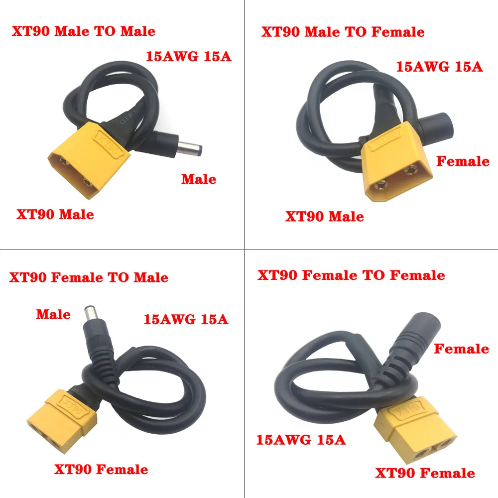 1pcs XT90 TO 5521 5525 Male Female Plug Extension Cable Wire 15AWG 30CM Connection DC Lipo Battery charge connector Parts DIY